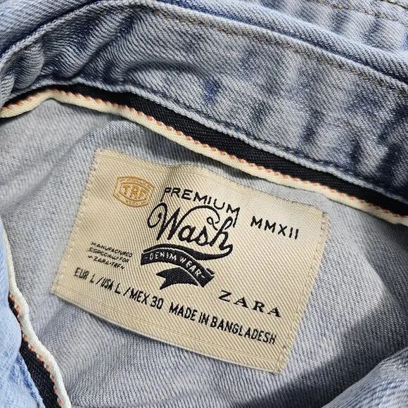 Zara Womens Trf Premium Wash Denim Blue Jean Jacket Size Large - Picture 5 of 7